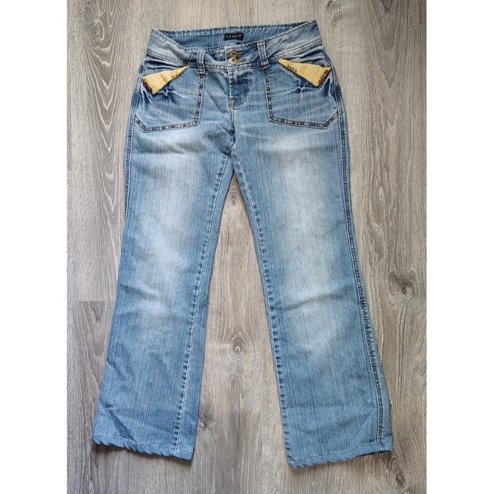 Y2K‎ VENUS Sz 8 Jeans Boho Bootcut Leg Studded Designed Stitch Pockets